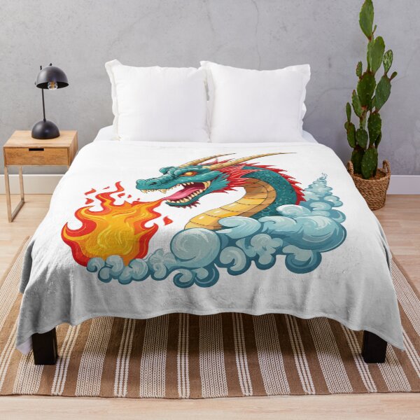 Item preview, Blue horned dragon with open mouth with fire and smoke designed and sold by Danler.
