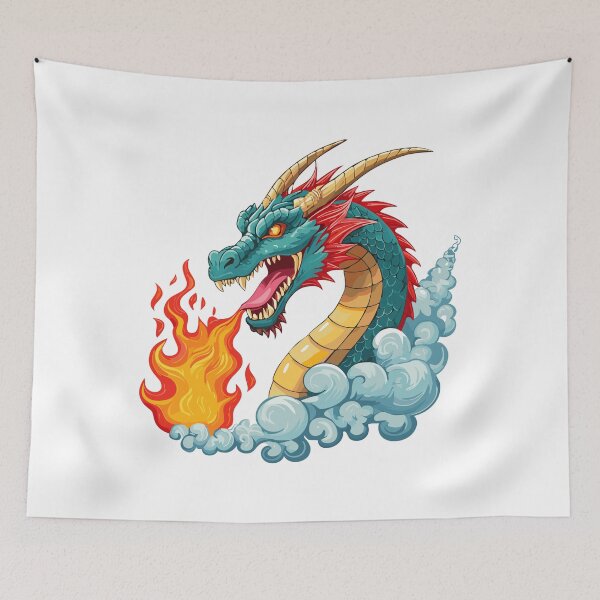 Item preview, Blue horned dragon with open mouth with fire and smoke designed and sold by Danler.