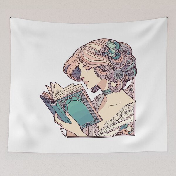 Item preview, Book Books Reading Woman Art Nouveau Gift designed and sold by Pineapple-Tree.