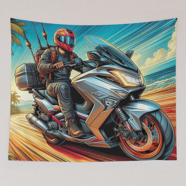 Item preview, AI Biker Touring Design – Scenic Nature Ride Artwork for Adventure, Travel, Scooter, and Motorcycle Lovers designed and sold by knalpot-design.