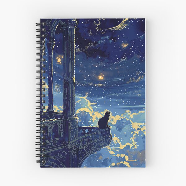Item preview, Gato negro soñador bajo un cielo estrellado – Arte nocturno místico para pared designed and sold by TeeTribeWear.