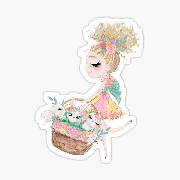 Item preview, Blond Curly Hair Girl with a Basket with Bunnies designed and sold by KaramfilaS.