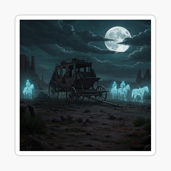 Item preview, Haunted Stagecoach Ghost Riders Midnight Desert Scene designed and sold by awalkoutsidetheuniverse.