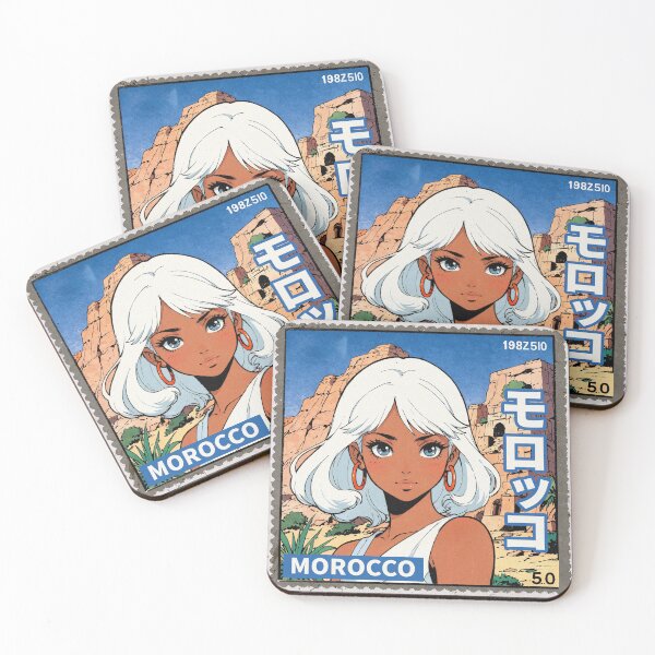 Item preview, Morocco Country White Haired Anime Girl 80s Retro Aesthetic Vintage Cultural Postage Stamp designed and sold by onlyanimevibes.