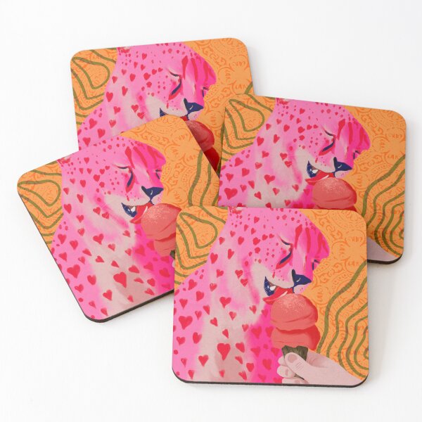Item preview, Pink Sweet Heart Cheetah Eating Ice Cream Pop Art designed and sold by Valerie Englehart.