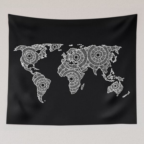 Item preview, White on Black World Map designed and sold by Julie Erin Designs.