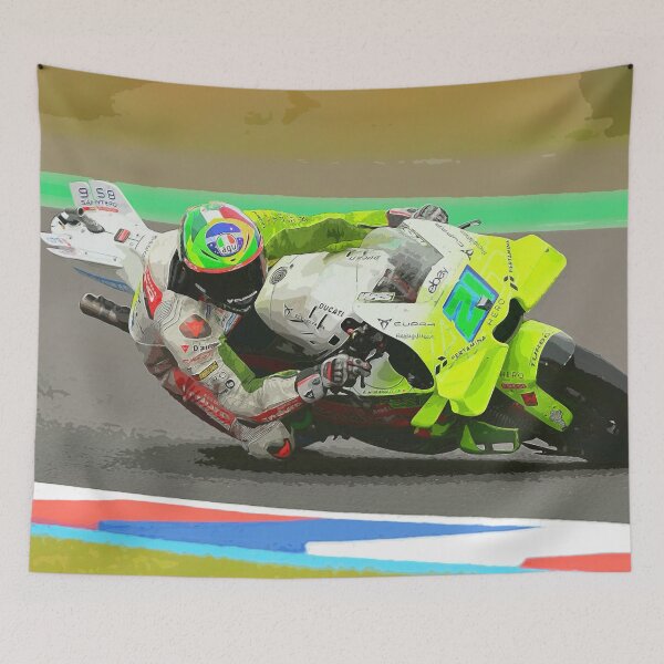 Item preview, Franco Morbidelli racing his 2025 MotoGP Motorcycle on the Circuit of the Americas watercolor designed and sold by Rodissimus1984.