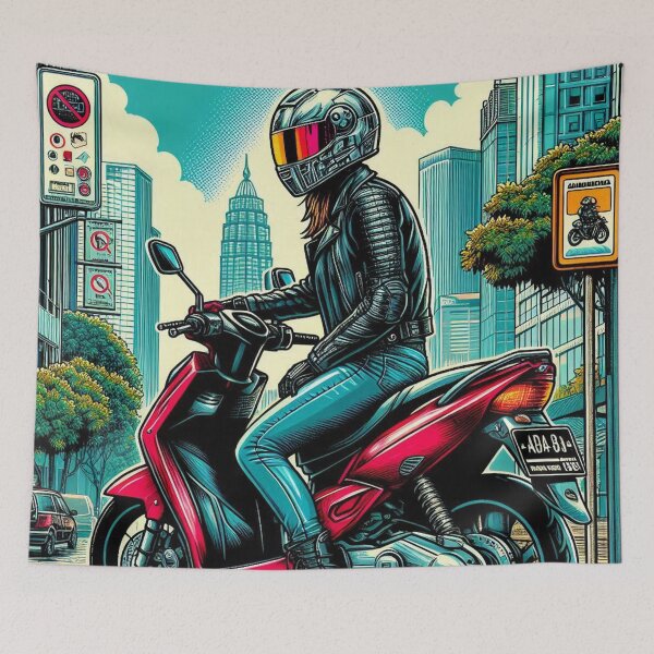 Item preview, Una motociclista descansa en Yakarta, Indonesia: diseño perfecto para amantes del turismo y la ciudad en ropa y accesorios. designed and sold by knalpot-design.