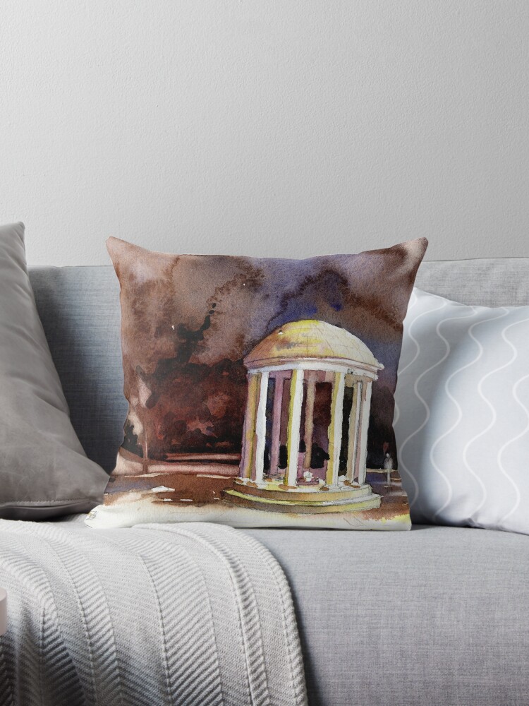 Watercolor Painting Of Old Well On University Of North Carolina Unc Chapel Hill Nc Throw Pillow By Rfoxphoto