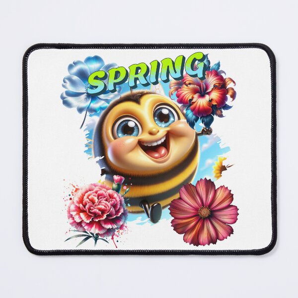 Item preview, Buzzing Into Spring — Happy Bee Surrounded by Flowers | Cheerful Spring T-Shirt Design designed and sold by MTeesGA.