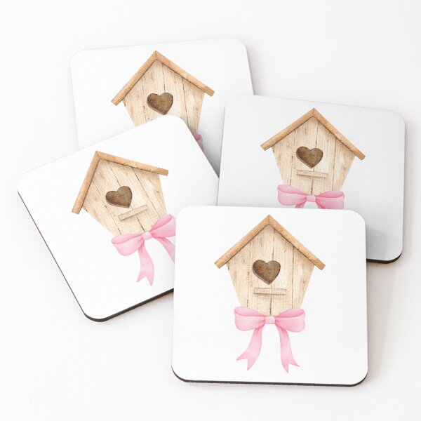 Item preview, Light Brown Birdhouse with Pink Bow – Coquette Cottagecore Watercolor Design designed and sold by DivinePassion.