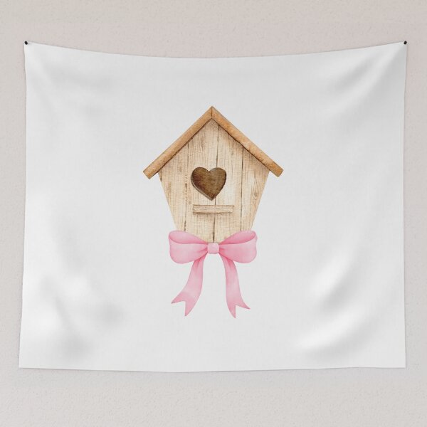 Item preview, Light Brown Birdhouse with Pink Bow – Coquette Cottagecore Watercolor Design designed and sold by DivinePassion.