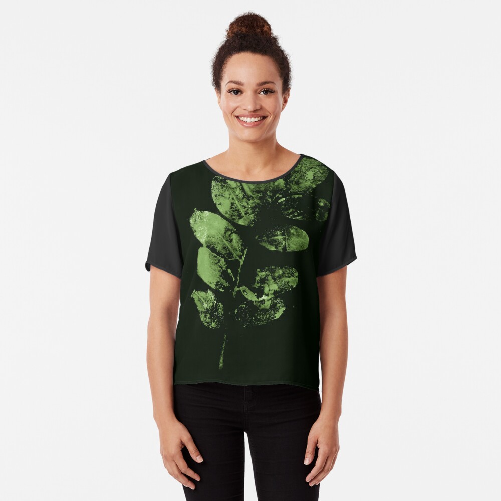 Bezauberndes Grünes Wald Blatt Chiffon Top