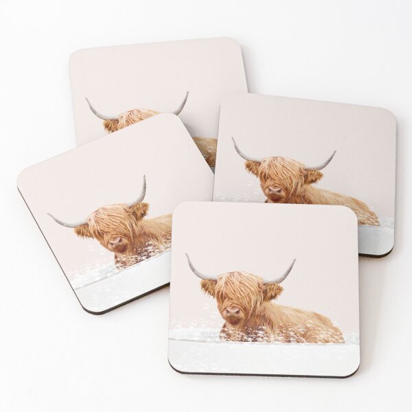 Item preview, Cow in a Bathtub Pink Print, Highland Cow Bathing, Animals in Bathtub Art by Synplus designed and sold by synplus.
