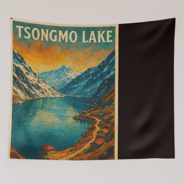 Item preview, Sunset Over Tsongmo Lake and Mountain Village designed and sold by Places On Earth.