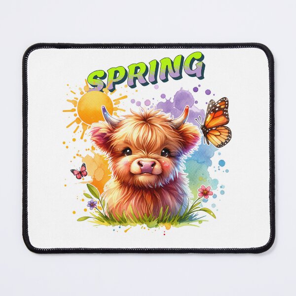 Item preview, Spring Has Sprung — Cute Highland Cow with Flowers and Butterflies | Watercolor Spring T-Shirt designed and sold by MTeesGA.