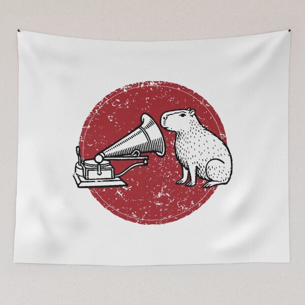 Item preview, Retro Seal Art: Vintage Capybara Listening to Gramophone – Whimsical Mid-Century Parody designed and sold by H Jonas.