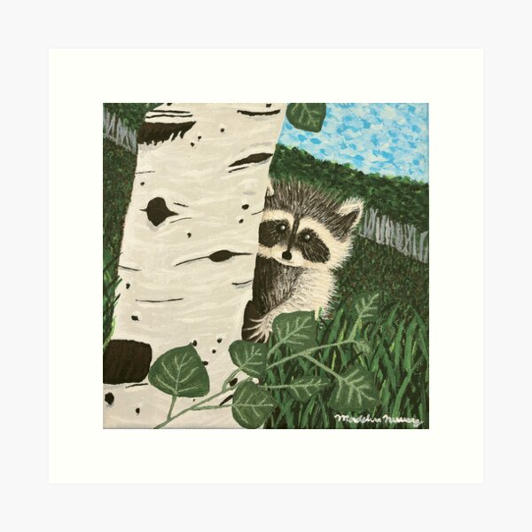 Item preview, Raccoon Aspen Painting designed and sold by MadelinNeweyArt.