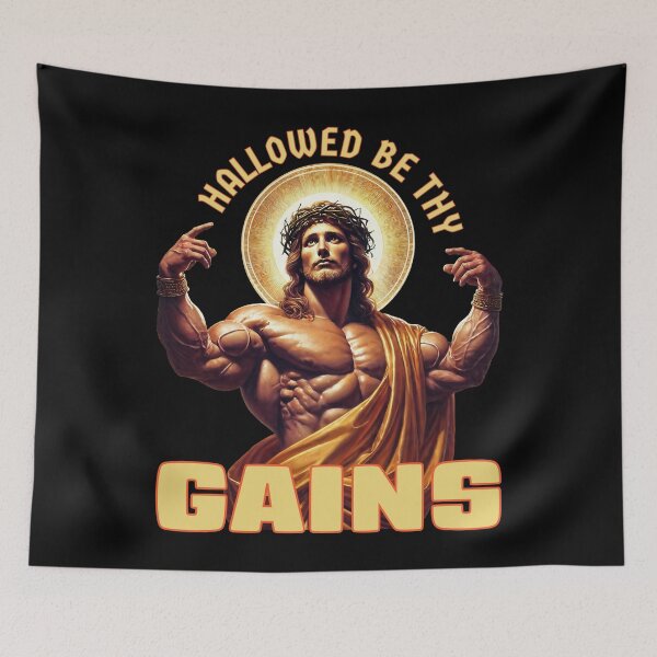 Item preview, Hallowed Be Thy Gains Funny Gym Parody Design designed and sold by Victor Shadehorn.