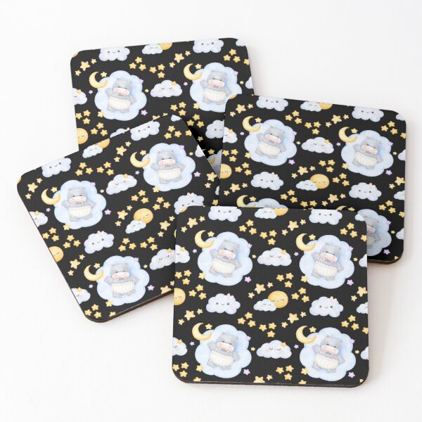 Item preview, Kawaii Hippo Dreamland – Cute Night Sky Pattern for Kids designed and sold by MadameSayCheese.