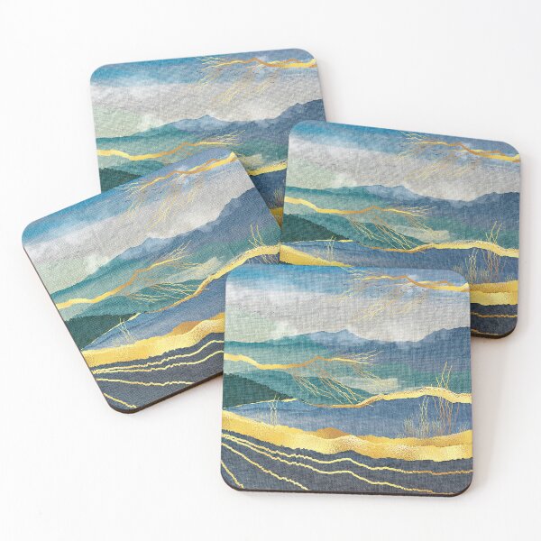 Item preview, Golden-Sunset Streaks With Teal Blue Mountains Abstract designed and sold by DEC02.