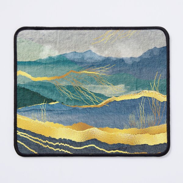 Item preview, Golden-Sunset Streaks With Teal Blue Mountains Abstract designed and sold by DEC02.