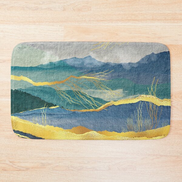 Item preview, Golden-Sunset Streaks With Teal Blue Mountains Abstract designed and sold by DEC02.