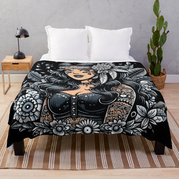 Item preview, Warrior Woman with Bohemian Floral Art Illustration - Black and Grey designed and sold by GDCdesigns.