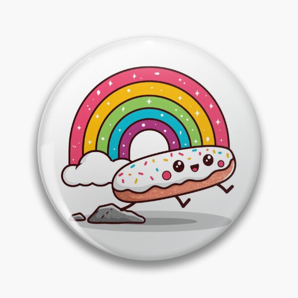 Item preview, Kawaii Donut Running Under Rainbow | Funny Cartoon Food Art designed and sold by ThaiArtShop.