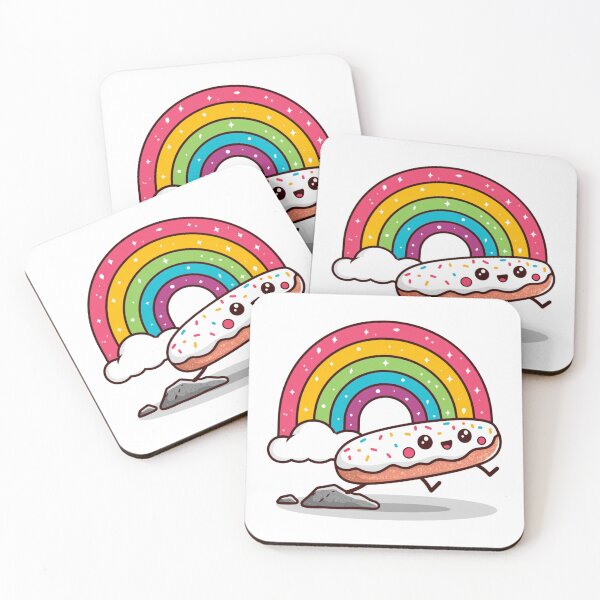 Item preview, Kawaii Donut Running Under Rainbow | Funny Cartoon Food Art designed and sold by ThaiArtShop.