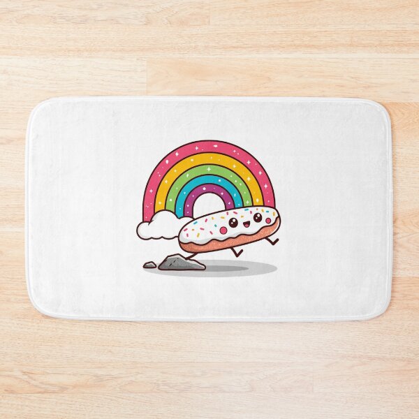 Item preview, Kawaii Donut Running Under Rainbow | Funny Cartoon Food Art designed and sold by ThaiArtShop.