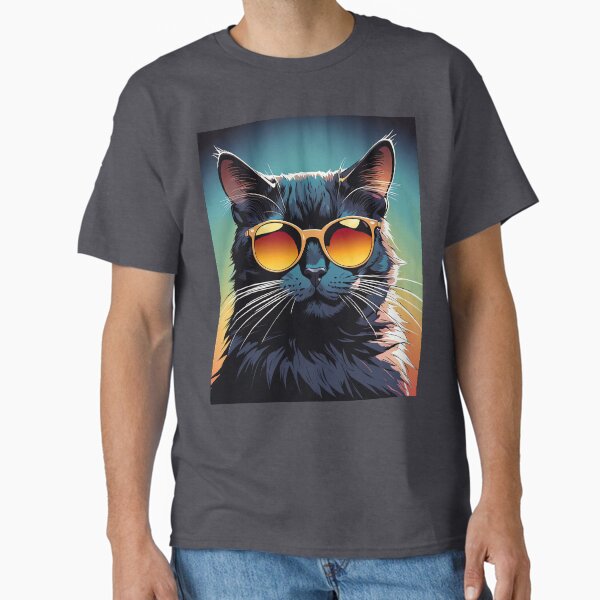 Rainbow Boy Black Cat And Sunglasses Classic T-Shirt