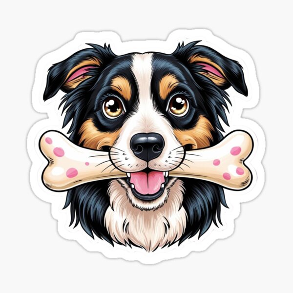 Item preview, Cute Border Collie with a Bone – Kawaii Sticker of a Popular Breed designed and sold by All Creative Designer.