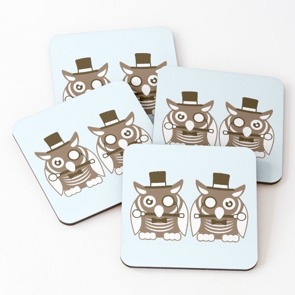 Item preview, 2 owls top hat monocle glasses rich two men team designed and sold by shirt-o-mat.