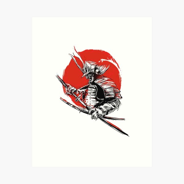 Guerrier samouraï au coucher du soleil Impression artistique