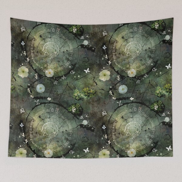Item preview, Circles with ancient characters engraved on cracked stone surface designed and sold by CoolPixels.