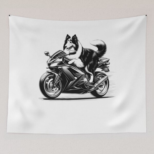 Item preview, Cool Collie Riding a Motorcycle Biker Dog Lover designed and sold by Kimberley King Art  King Art.