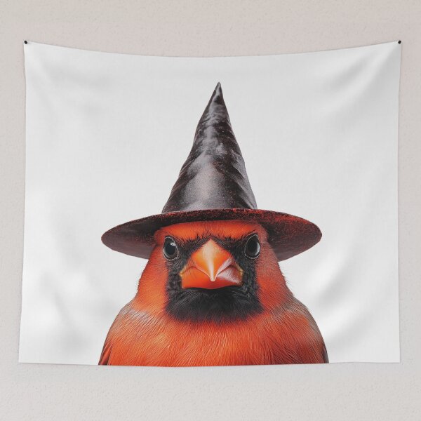 Item preview, Northern Cardinal bird Wearing Halloween Witch Hat designed and sold by LazyOwlStore.