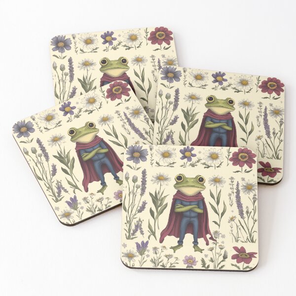 Item preview, Cottagecore Hero Frog with Wildflowers – Vintage Floral Grid Art designed and sold by Void & Valor.