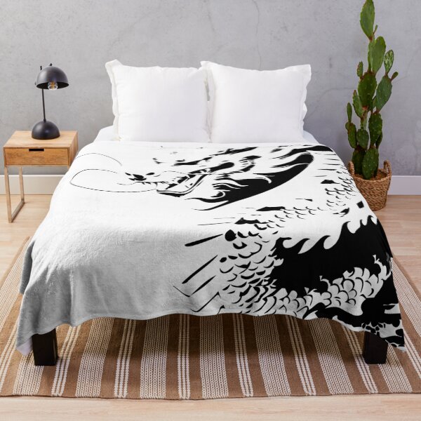 Item preview, rising dragon in bold black and white, drawn with expressive brush and ink in japanese style designed and sold by zephstudoartist.