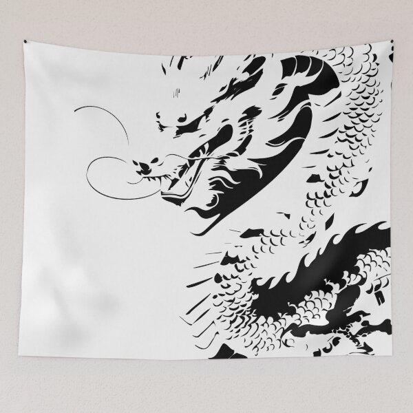 Item preview, rising dragon in bold black and white, drawn with expressive brush and ink in japanese style designed and sold by zephstudoartist.