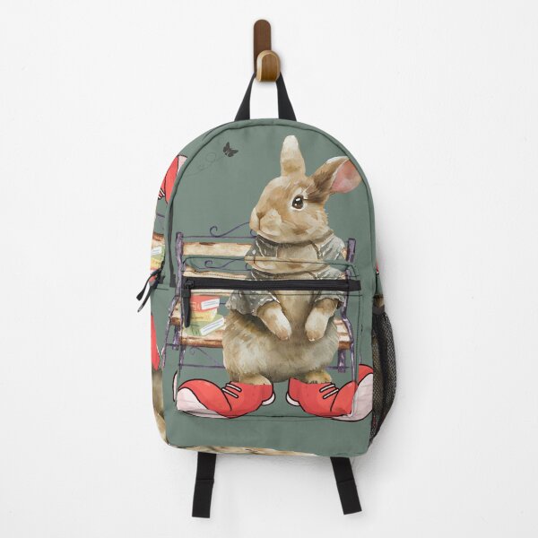 Item preview, Cute Bunny Sitting on Bench with Big Red Shoes | Cozy Animal Illustration Design designed and sold by Nadia-joy.