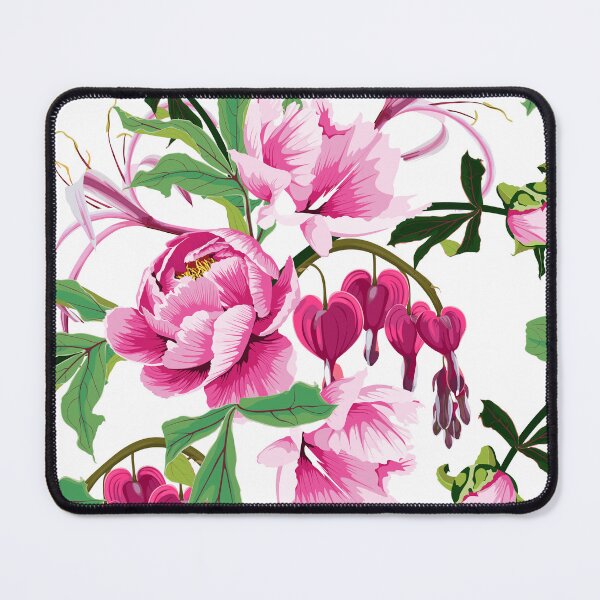 Item preview, Illustration bleeding heart (Dicentra spectabilis), peony, lilies pink flowers background. designed and sold by MatyKotiv.