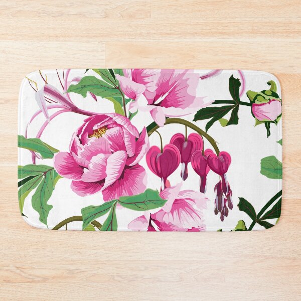 Item preview, Illustration bleeding heart (Dicentra spectabilis), peony, lilies pink flowers background. designed and sold by MatyKotiv.