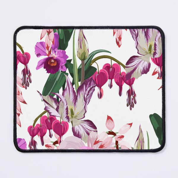 Item preview, Illustration bleeding heart (Dicentra spectabilis), orchids and tulips exotic tropical background. designed and sold by MatyKotiv.