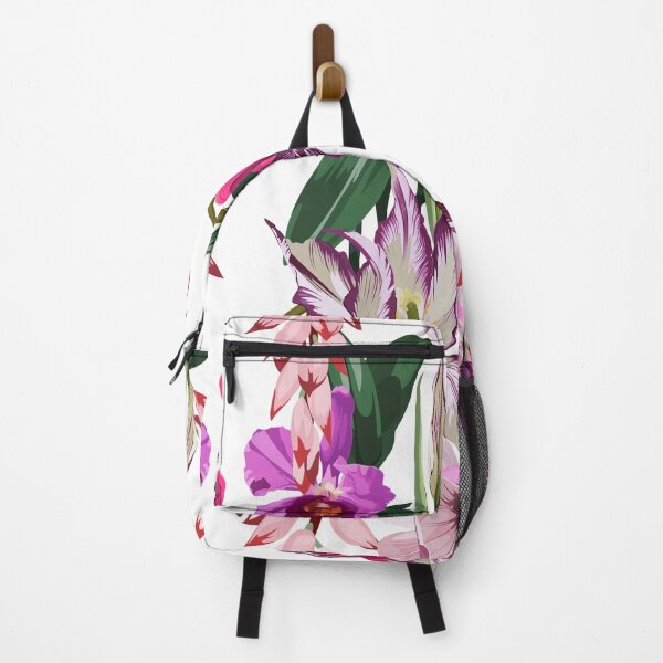 Item preview, Illustration bleeding heart (Dicentra spectabilis), orchids and tulips exotic tropical background. designed and sold by MatyKotiv.