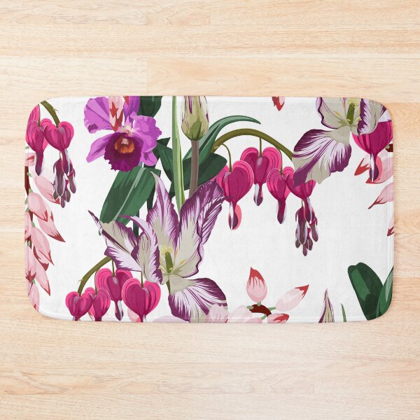 Item preview, Illustration bleeding heart (Dicentra spectabilis), orchids and tulips exotic tropical background. designed and sold by MatyKotiv.