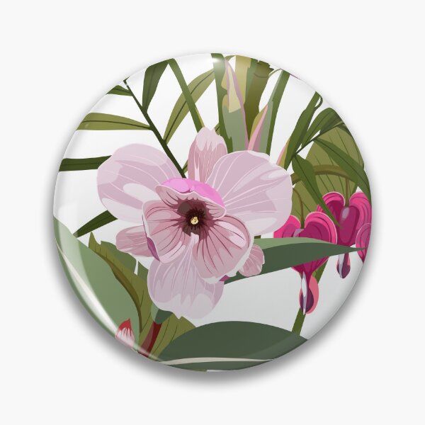 Item preview, Illustration bleeding heart (Dicentra spectabilis), bananas flower, exotic tropical palm leavs background. designed and sold by MatyKotiv.