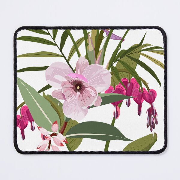 Item preview, Illustration bleeding heart (Dicentra spectabilis), bananas flower, exotic tropical palm leavs background. designed and sold by MatyKotiv.