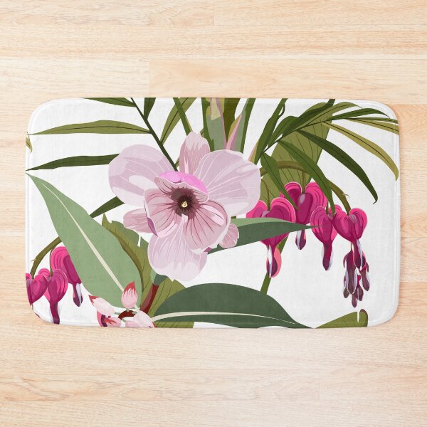 Item preview, Illustration bleeding heart (Dicentra spectabilis), bananas flower, exotic tropical palm leavs background. designed and sold by MatyKotiv.